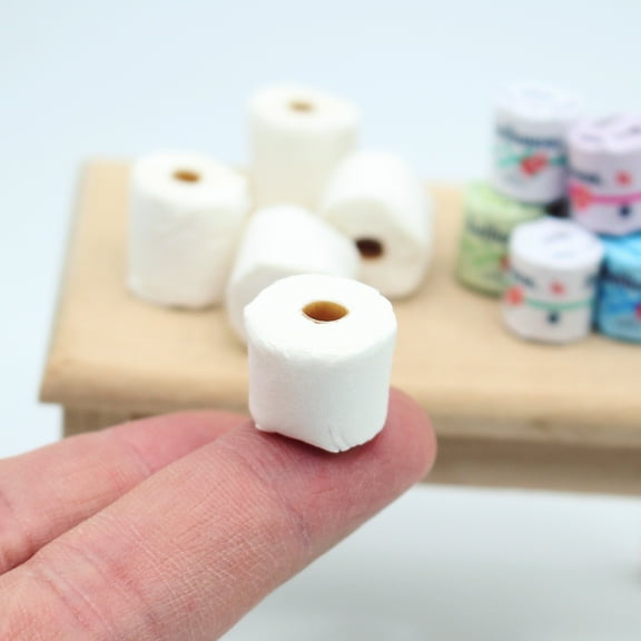 Voiceine 12PCS Dollhouse Toilet Tissue Miniature Paper Towels Mini Toilet Tissue Small Simulation Roll Paper Model Bathroom Accessories