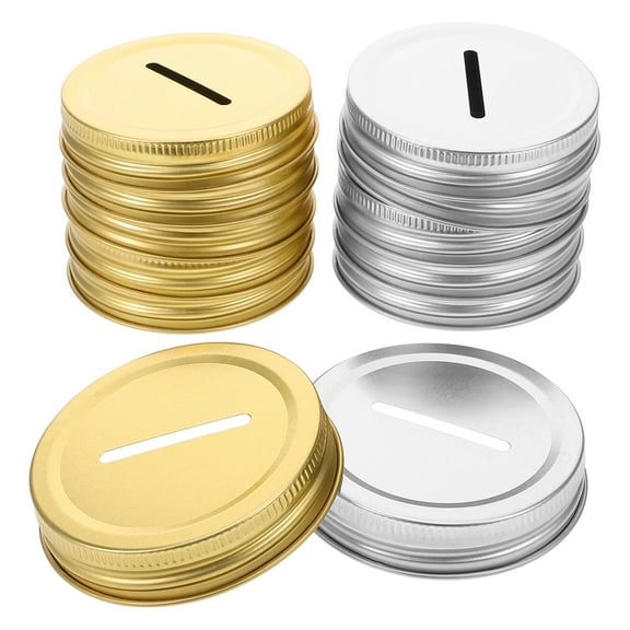 Voiceine 12pcs Metal Slot Lid Tinplate Canning Bank Caps Reusable Mason Jar Bank Tops 70mm Metal Slot Lids for Regular Mouth Mason Jars