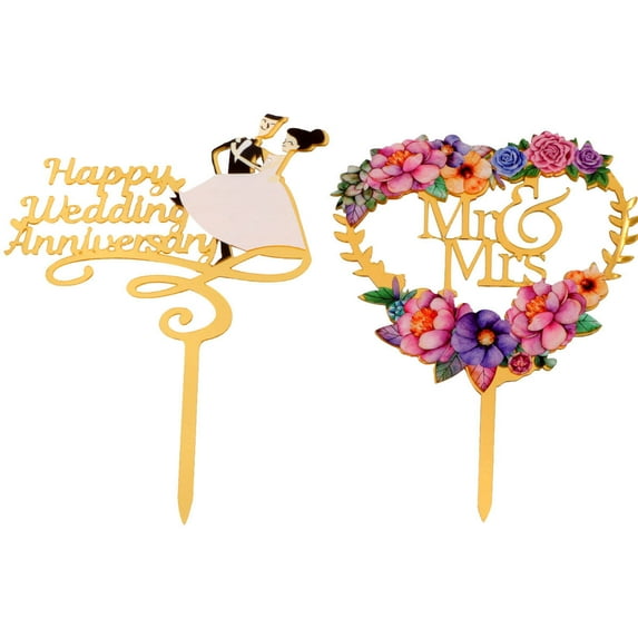 Voiceine 2 Pcs Wedding Party Cake Cupcake Dessert Toppers Party Decoration Supply