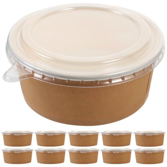 Voiceine 20Pcs Kraft Paper Bowls with Lids Fruit Salad Bowls Round Packaging Containers Meal Prep Bowls ( 26oz )