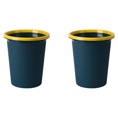 Voiceine 2pcs 24.8x16x23cm Simple Plastic Trash with Pressure Ring Uncovered Trash Garbage Can for Kitchen Office (Dark Blue, Small Size)