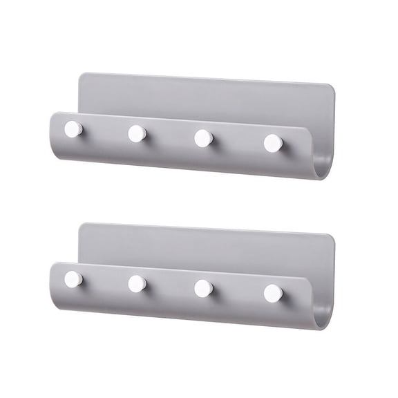LOLIPPYY 2Pcs Strong Load Bearing Grey Plastic Wall Hanger Storage Rack with Punch Free Hooks