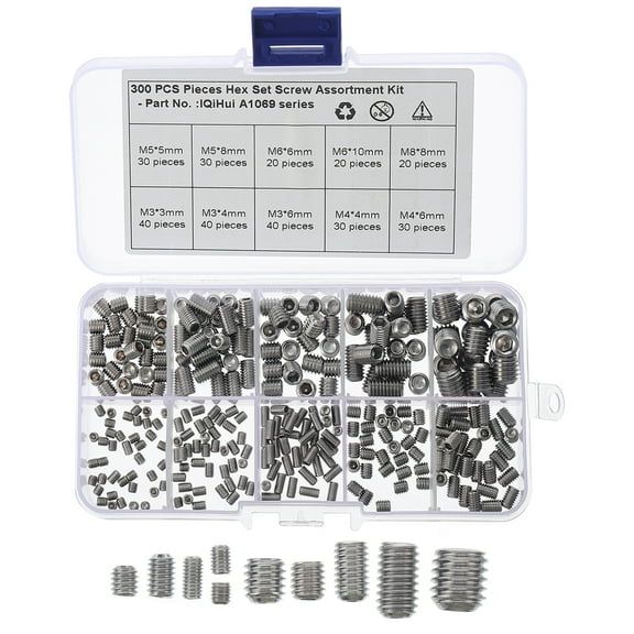 Voiceine 300pcs Stainless Steel Allen Socket Set Screw Assortment Kit Socket Set