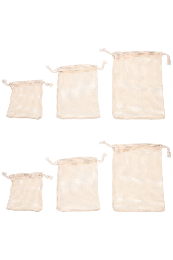 6pcs Cotton Drawstring Bags Fruit Bags Cotton Mesh Bags Vegetable Bags for Home