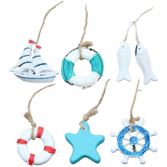 Voiceine 6pcs Nautical Wall Ornaments Ship Wheel Swimming Ring Beach Coastal Wall Ornaments Nautical Gifts for Office Shop Room Home