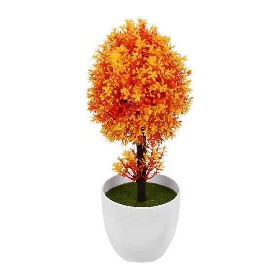 Voiceine Artificial Potted Plants Desktop Bonsai Flower Bouquet Tree Table Centerpiece for Indoor Room Office Desk Decoration ( Orange )