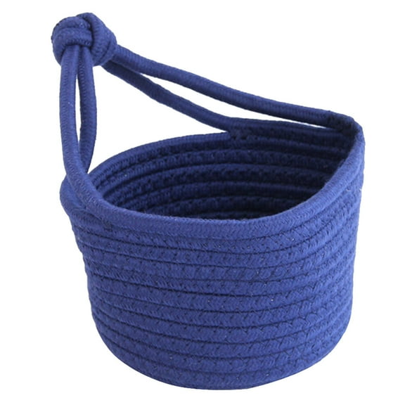 Voiceine Cotton Rope Woven Hanging Basket Cotton Rope Basket Closet Storage Bins Macrame Hangers Storage Organizer Home Decoration Blue