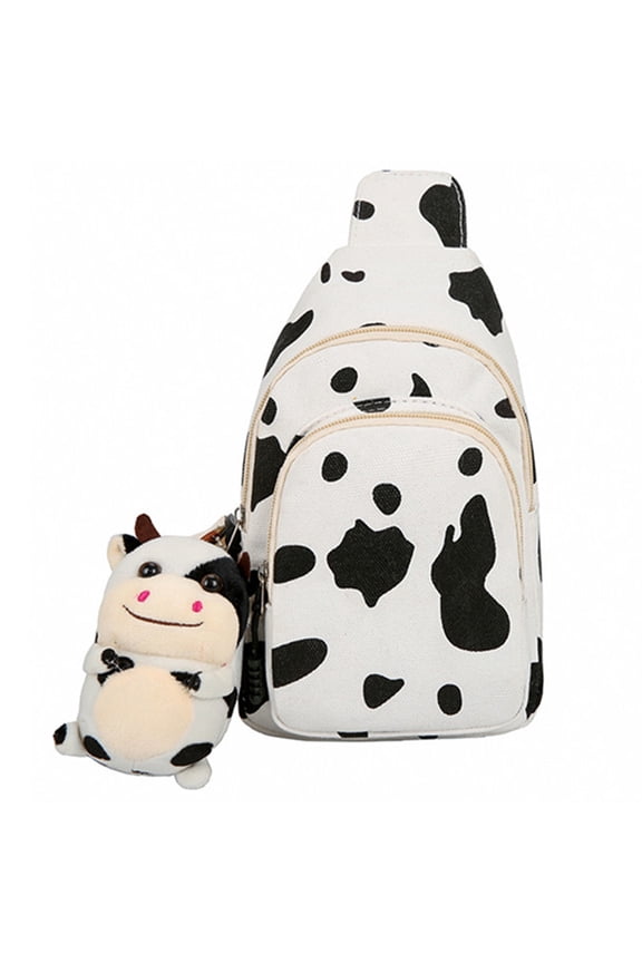 Crossbody Bag Sling Backpack Small Cow Purse Canvas Cartoon Sling Bag Cell Purse