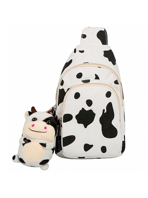 Crossbody Bag Sling Backpack Small Cow Purse Canvas Cartoon Sling Bag Cell Purse