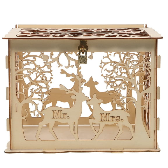 Voiceine Wood Wedding Box Hollow Rustic Wooden Envelope DIY Gift Boxes with Lock Slot for Reception Anniversary Graduation Birthday Party