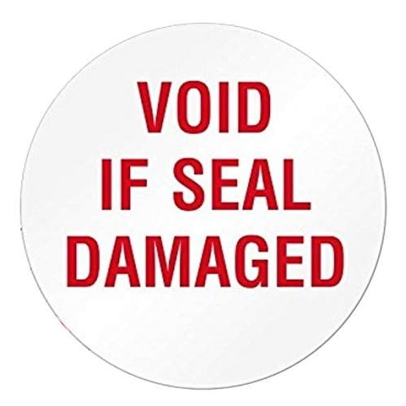Void IF Seal Damaged Labels, 3/4" Round, Tamper-Proof 2-Mil White Vinyl with Permanent Adhesive in Dispenser Box - Roll of 250 Labels