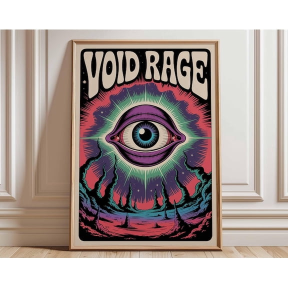Void Rage Psychedelic All Seeing Eye Cosmic Surreal Wall Art Print, Unframed Paper Poster 8x10in