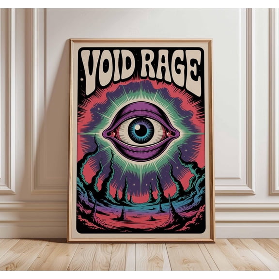 Void Rage Psychedelic Trippy All Seeing Eye Cosmic Surreal Illustration Retro 70s Psy Mystical Room Decor, Unframed Poster