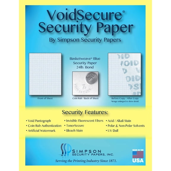 VoidSecure Basketweave Blue Security Paper 11 x 17, 500 Sheets by Simpson Security Papers