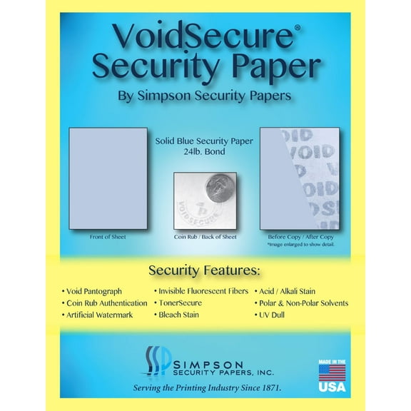 VoidSecure Solid Blue Security Paper 8.5 x 11, 500 Sheets by Simpson Security Papers