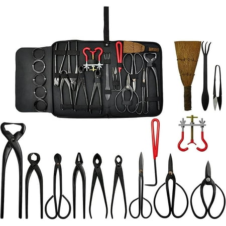Voilamart 14 Piece Bonsai Tools Kit with Case, Carbon Steel Scissor Cutter Shear Set Garden Plant Tools 14PCS Kit