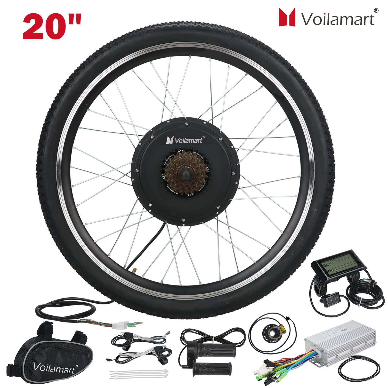 Voilamart 20" 48V 1000W LCD Display Electric Bicycle Motor Conversion Kit Ebike Rear Wheel Bike Cycling Hub Conversion Kits