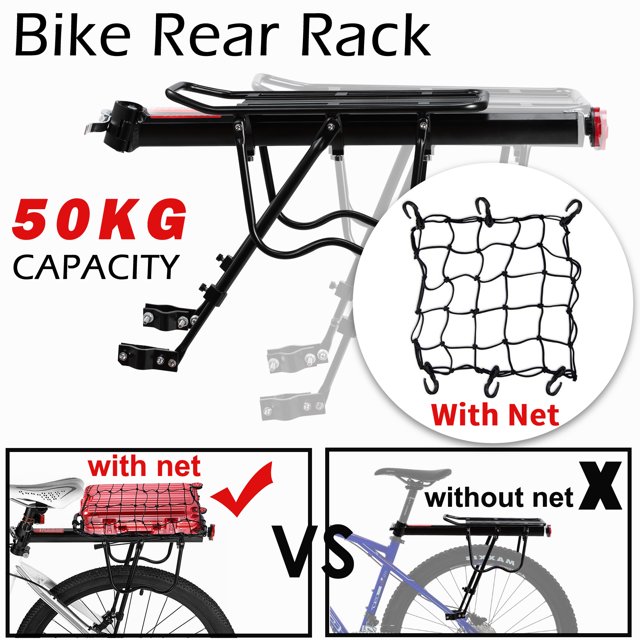 Voilamart Bike Rear Rack w/ Cargo Net 115lbs Adjustable Cycling Carrier