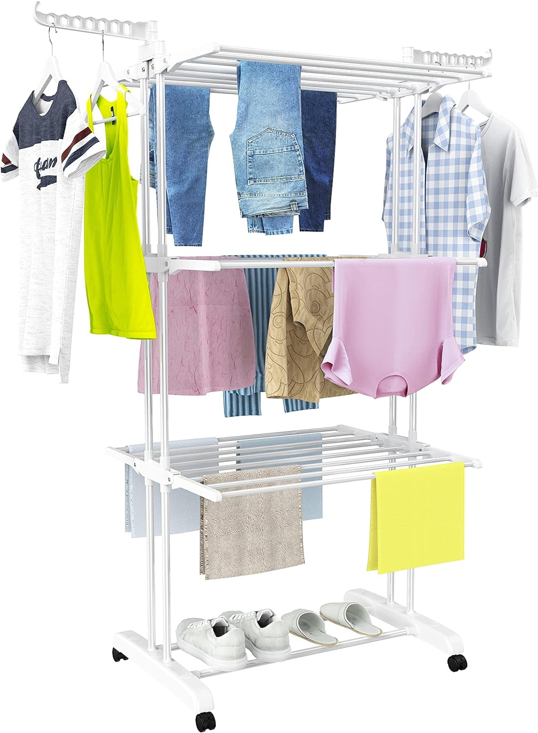 Clothes Drying Rack Rolling Collapsible Laundry Dryer Hanger Stand Rail  Shelve Wardrobe Clothing Drying Racks