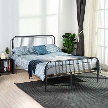 Voilamart Full Size Metal Platform Bed Frame with Headboard and Footboard, Heavy Duty Mattress Foundation No Box Spring Need, Black