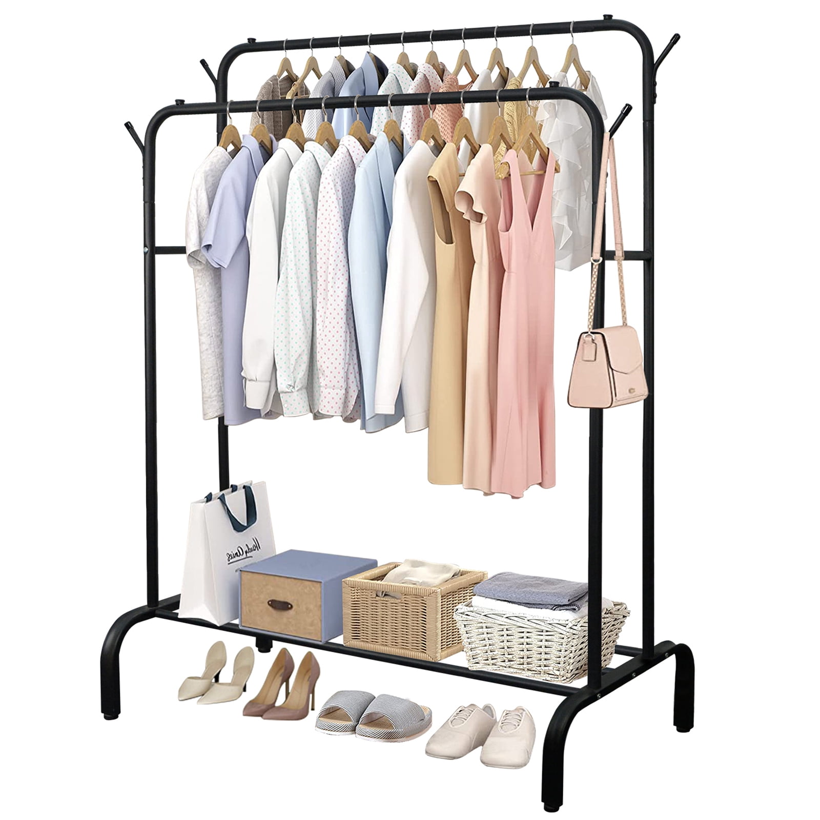 Voilamart Garment Rack Clothes Hanging Rack with Tree Branch Hook Heavy Duty Clothes Drying Rail