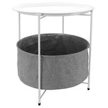 Voilamart Metal Tray End Table, Round Accent Coffee Side Table with Fabric Storage Basket,Outdoor Small Side Table, Indoor Modern Sofa Side Table Bedside Table for Living Room Bedroom Balcony
