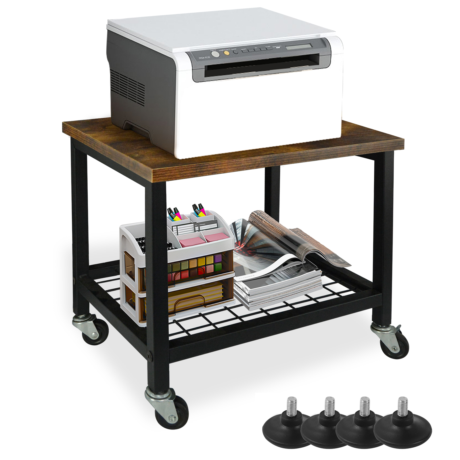 3Shelf Printer Stand with Storage, Rolling Printer Table Machine Cart