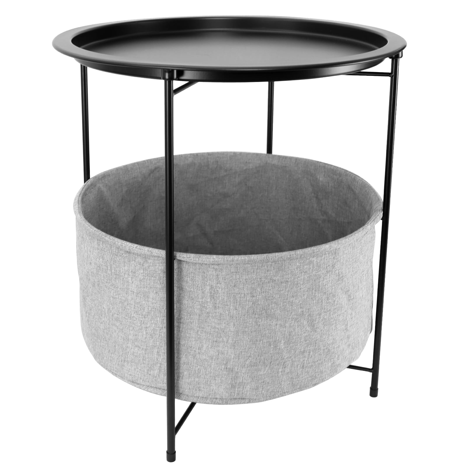 Voilamart Round End Side Table, Sofa Side Snack Table with Fabric Storage Basket, Small Bed