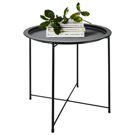 Voilamart Round End Table, Accent Coffee Side Table, Foldable Outdoor Small Side Table,Sofa Side Table Bedside Table for Living Room Bedroom, Black