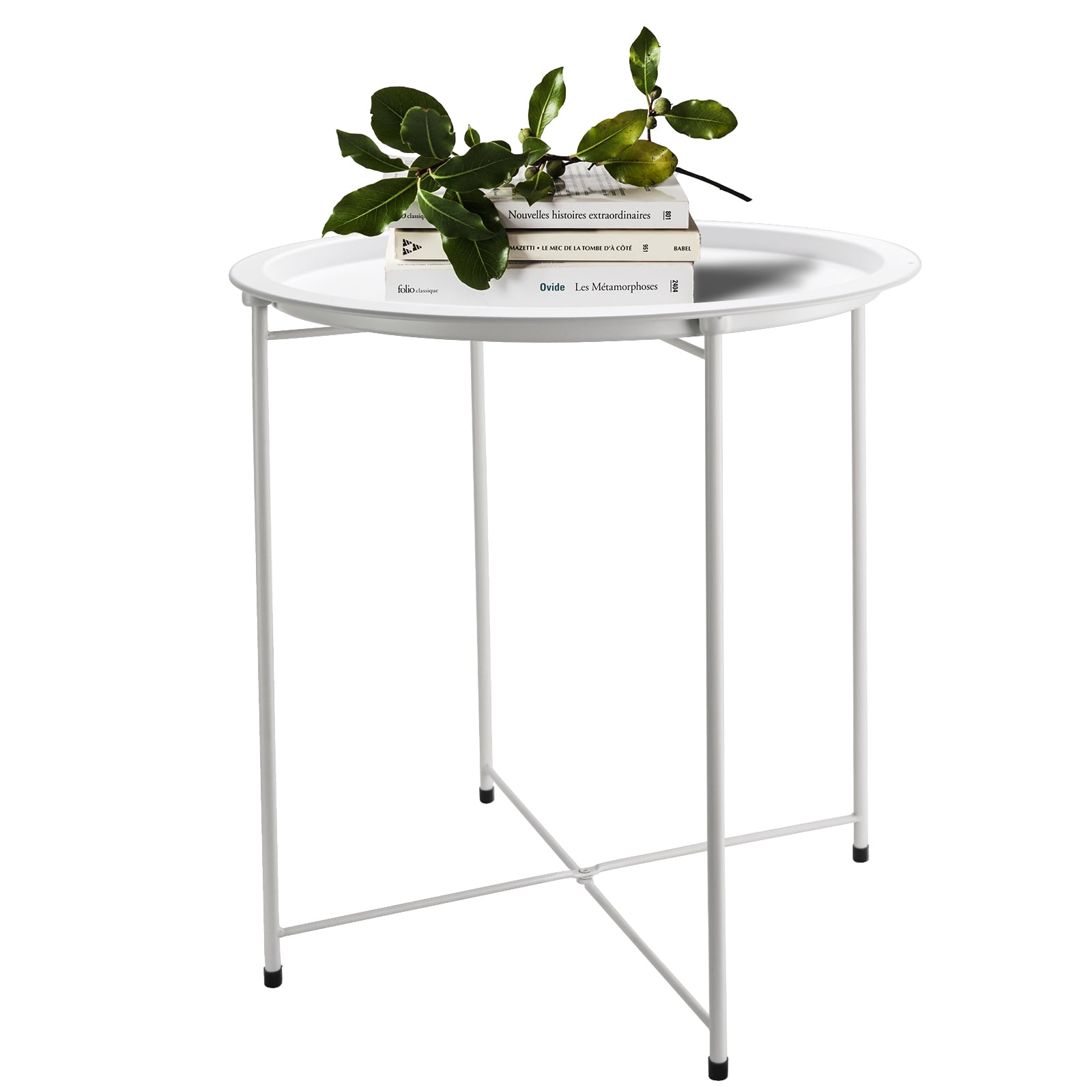 Voilamart Snack Serving Metal Round End Bedside Table with Tray ...