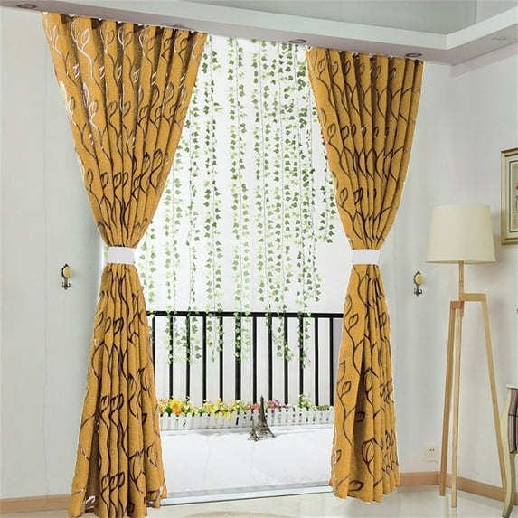 Voile Long Curtains Set of 2, Solid Sheer Curtain Scarf Drapes Rod Pocket Crushed Window Panels for Bedroom Living Room Kitchen, 2 PCS Vines Leaves Tulle Door Window Curtain Drape