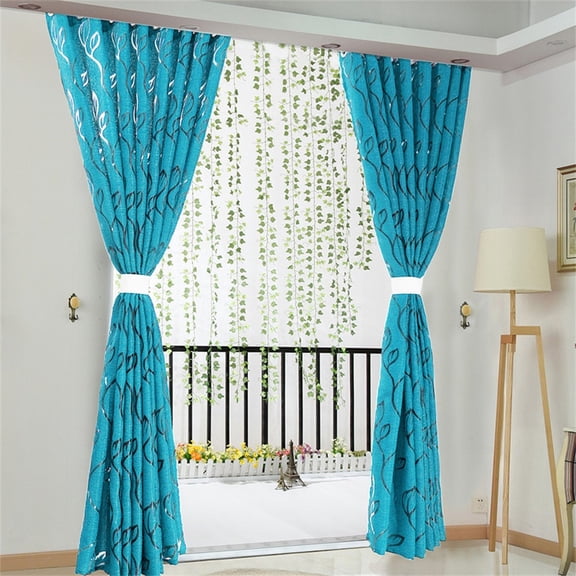 Voile Semi Sheer Curtains Set of 2, Solid Sheer Curtain Scarf Drapes Rod Pocket Crushed Window Panels for Bedroom Living Room Kitchen, 2 PCS Vines Leaves Tulle Door Window Curtain Drape