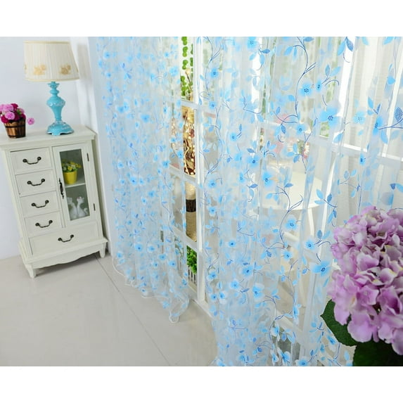 Voile Semi Sheer Curtains Set of 2, Solid Sheer Curtain Scarf Drapes Rod Pocket Crushed Window Panels for Bedroom Living Room Kitchen, Cheap Luxury Voile Net Curtains Slot Top Plain Floral