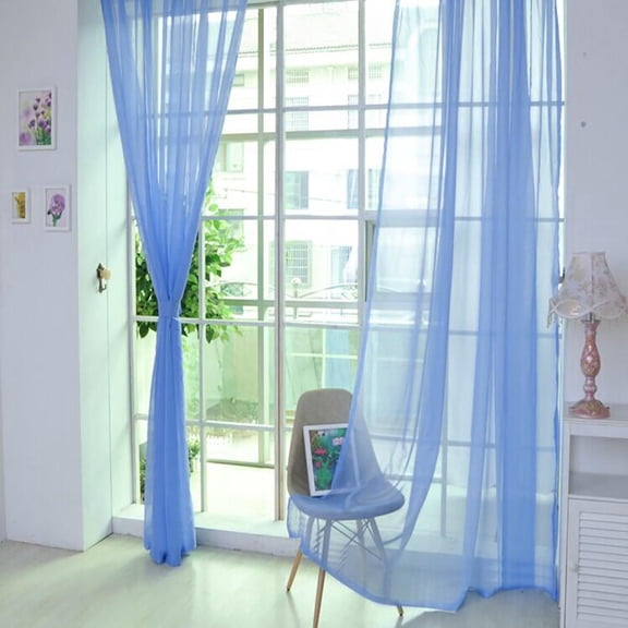 Voile Sheer Curtains, Light Blue Sheer Curtains, 39X79 In, Rod Pocket, Sheer Window Curtains, Light Filtering, 1 Pc, Solid Color, Window Treatments Curtains