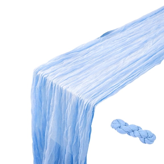 Voile Table Runner with Pleats - Gathered Gauze Fabric for Weddings, Parties, Desserts & Home Decor; Reusable 100% Polyester Romantic Draping Sky Blue