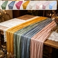 thumbnail image 1 of Voile Table Runner with Pleats, Soft Wrinkle Gauze Fabric Tablecloth, Bohemian Decorative Gathered Sheer Drape for Wedding Party Celebration, 70.87" x 35.43", AKLJWH, 1 of 6