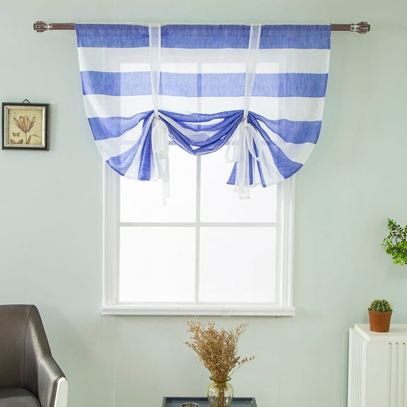 Voile Tie-Up Roman Curtain 46x63 Inch - Adjustable Balloon Shade with Rod Pocket - Sheer Window Valance for Kitchen, Bathroom & Cafe - 1 Panel