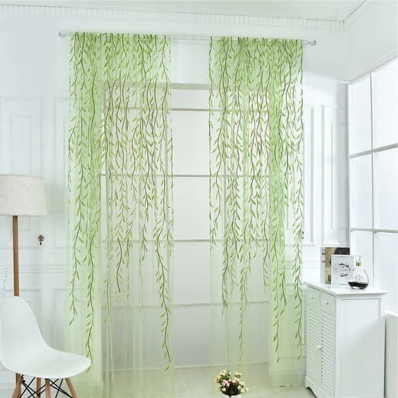 Voile Tulle Sheer Window Curtain Panel Drapes Wicker Print, Mint Green 100x200cm