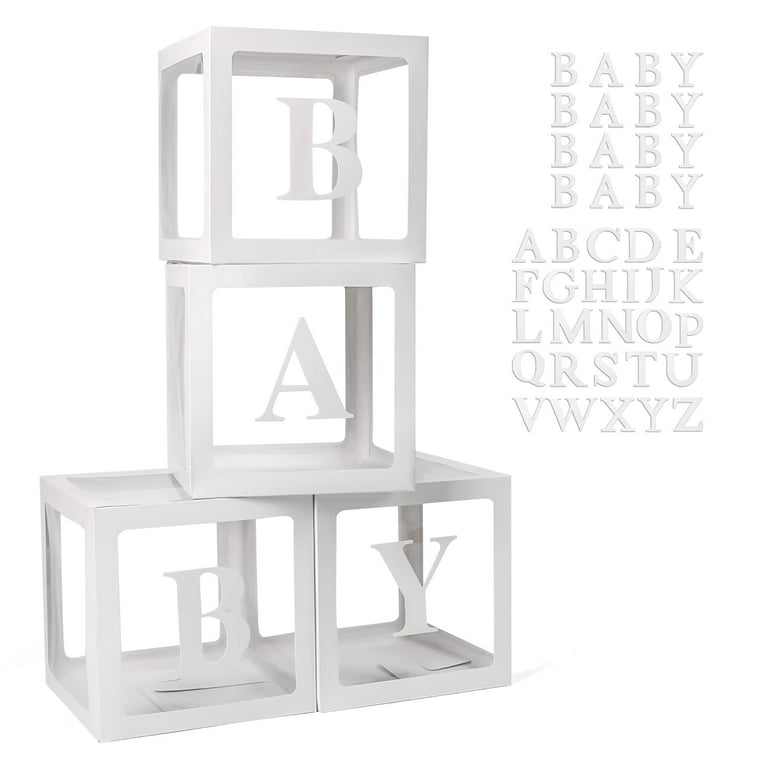 1Set Balloon box ,Baby Boxes One Box With Letters White Clear Balloon Box  Blocks for Baby Shower and Birthday Party