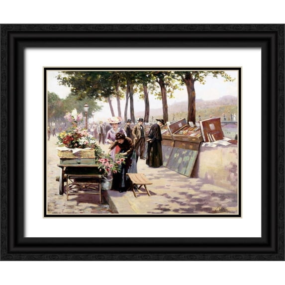 Voirin, Jules Antoine 14x12 Black Ornate Wood Framed with Double Matting Museum Art Print Titled - The Quays of the Seine, Paris