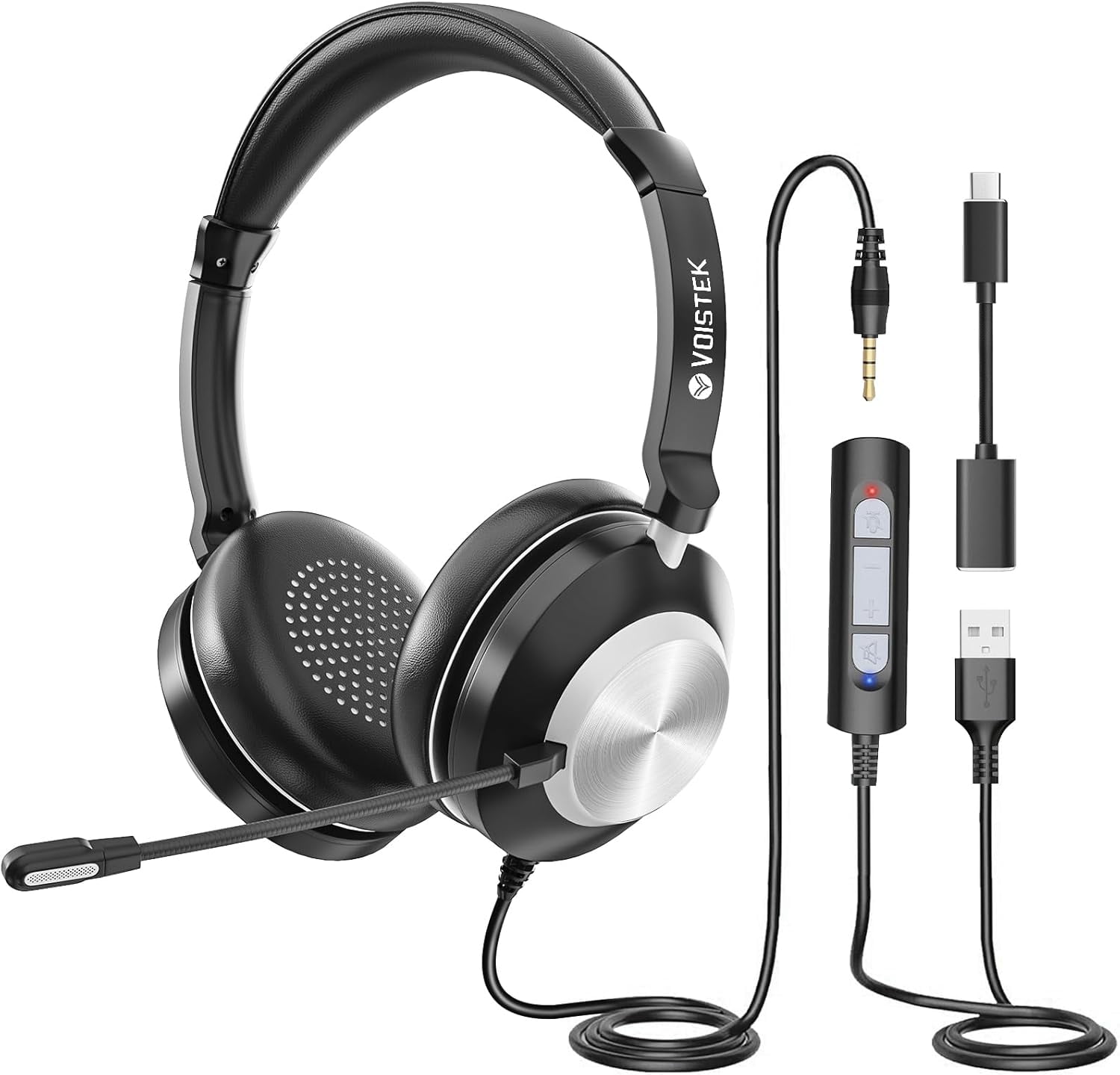 Voistek 3-in-1 Computer Headset with Noise Cancelling (Compatible with 3.5mm, USB, Type-C Jack)