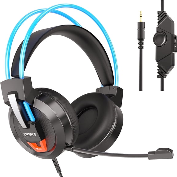 Voistek V9 Over-Ear Gaming Headset with Microphone, Surround Sound, Noise Cancellation, Blue