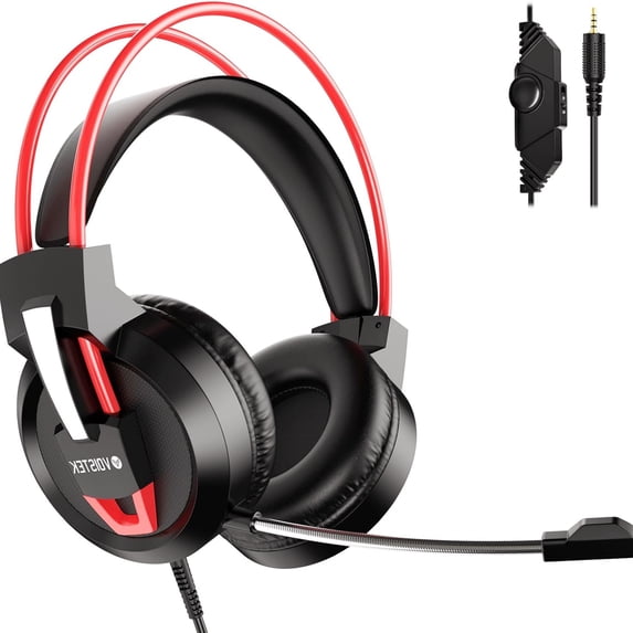 Voistek V9 Over-Ear Gaming Headset with Microphone, Surround Sound, Noise Cancellation, Red