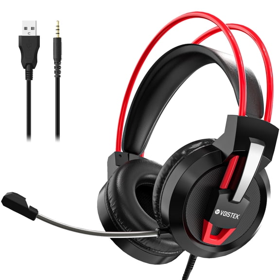 Voistek V9 Over-Ear Gaming Headset with Microphone, Surround Sound, Noise Cancellation, Red