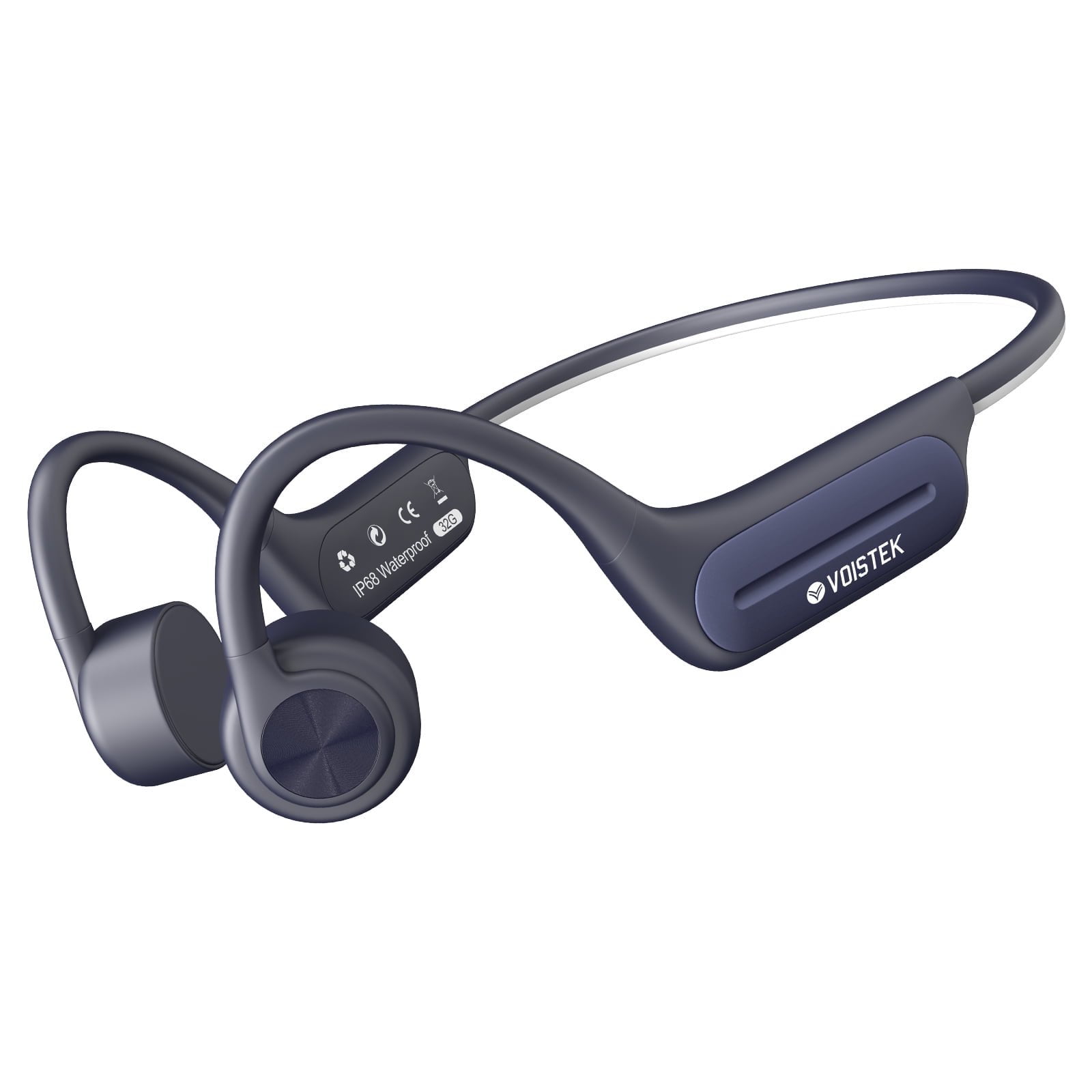 Voistek Wireless Bone Conduction Headphones, Open-Ear, IP68 Waterproof, Bluetooth 5.3, Built-in 32GB MP3, Blue
