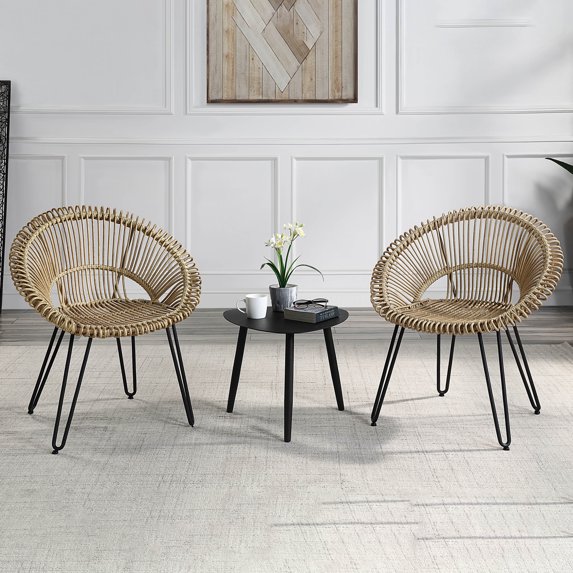 Voit Aluminum and PE Wicker 3-Piece Outdoor Bistro Set, Light Brown