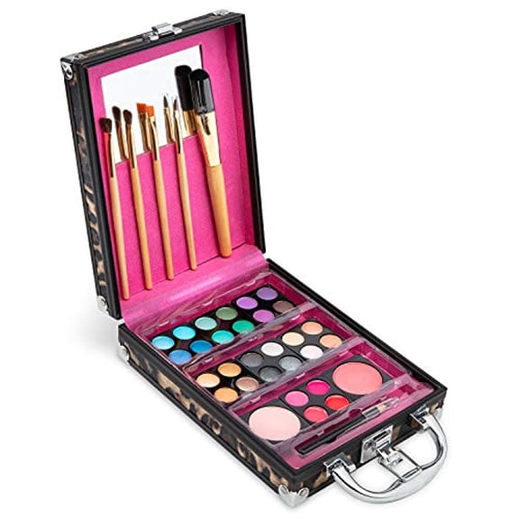 Vokai Eye, Lip & Cheek Makeup, 36 Pieces, Leopard Print Travel Case with Carrying Handle
