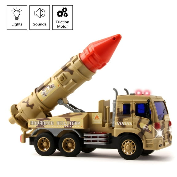 Vokodo Military Launcher Truck Push And Go With Lights Sounds And Pull Back Missile Kids Friction Powered Army Fighter Carrier Vehicle Pretend Play Armored Toy Car Great Gift For Children Boys Girls