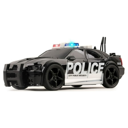 Vokodo Police Car Friction Powered 1:20 Scale With Lights Sirens And Sounds Durable Kids Rescue Emergency City Cop Vehicle Push And Go Pursuit SWAT Toy Pretend Play Great Gift For Children Boys Girls