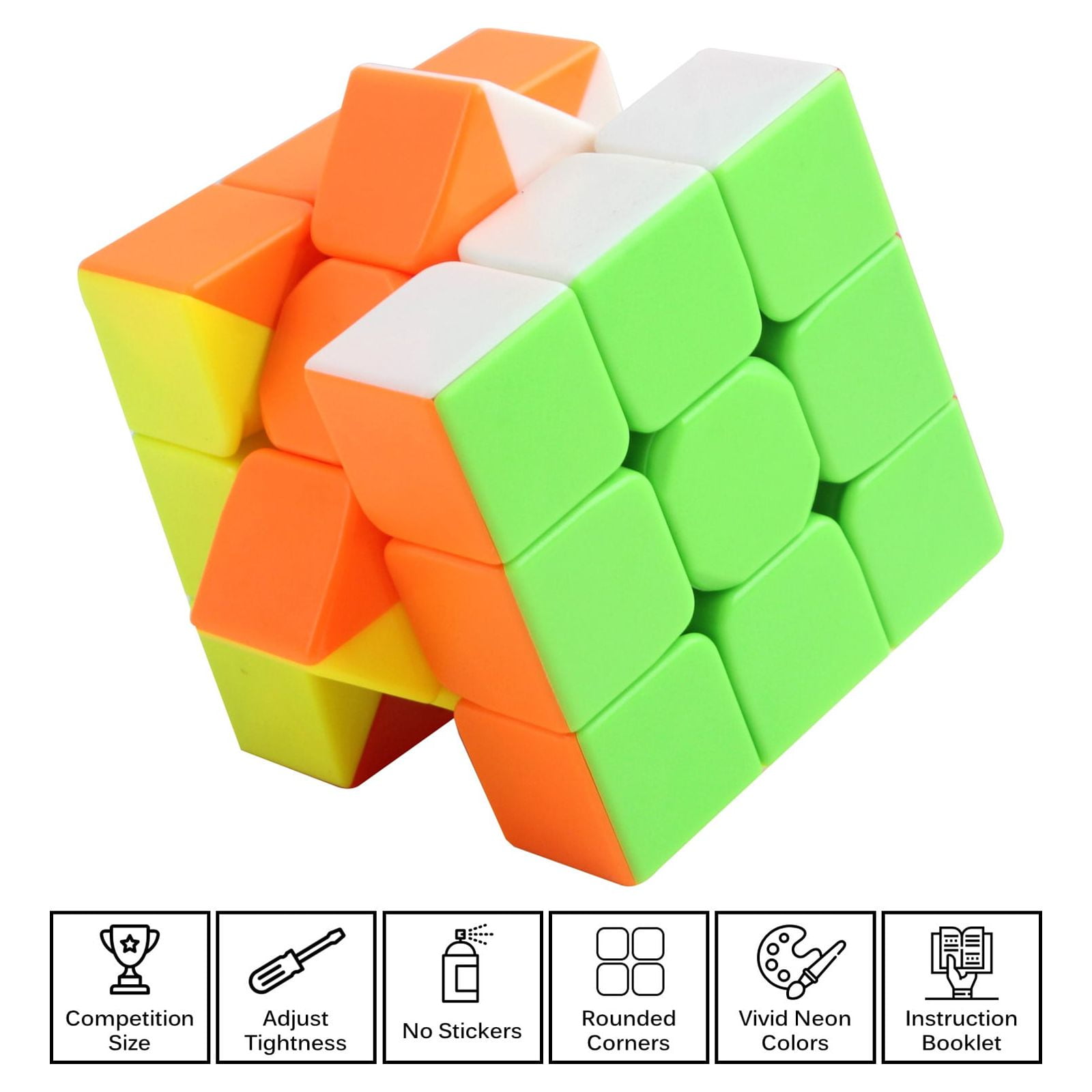 Vokodo Speed Cube Quick Turns Smooth Play Solid Stickerless Durable Smart  Competition Puzzle Neon Colors Iq Test Magic Game Adults Kids Brain Teaser  Toy Great Gift For Children Boys Girls 